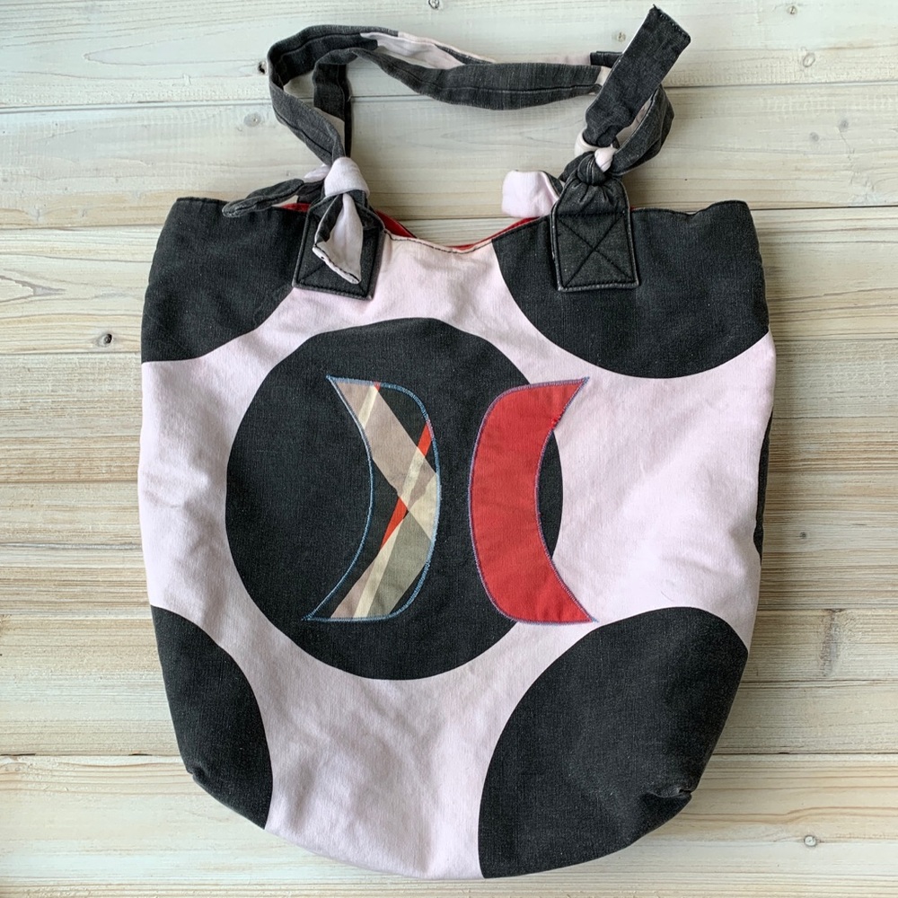 Canvas Tote Bag in Pink and Black with Graphic Accent